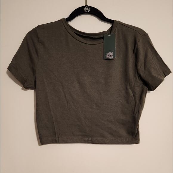 *5 for 25* Wild Fable Army Olive Crop Top Fitted Short Sleeve T‎ Shirt  Large - Picture 1 of 8